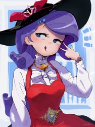 Size: 2400x3200 | Tagged: safe, artist:nendo, derpibooru import, rarity, human, clothes, female, hat, humanized, solo, tongue out