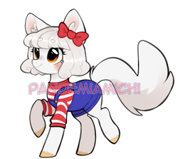 Size: 1162x1038 | Tagged: safe, artist:pandemiamichi, derpibooru import, oc, cat, cat pony, original species, clothes, female, obtrusive watermark, overalls, simple background, solo, transparent background, watermark