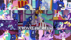 Size: 1974x1111 | Tagged: safe, derpibooru import, edit, edited screencap, editor:quoterific, screencap, daybreaker, derpy hooves, indian summer, nightmare moon, princess celestia, princess luna, raspberry cream, starlight glimmer, twilight sparkle, alicorn, pony, a royal problem, ballerina, queen derpy, tutu, twilarina