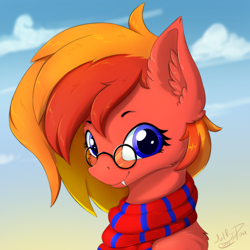 Size: 1000x1000 | Tagged: safe, artist:wolfypon, derpibooru import, oc, oc only, bat pony, clothes, female, glasses, mare, scarf, solo