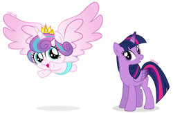 Size: 1280x840 | Tagged: safe, artist:cirillaq, derpibooru import, princess flurry heart, twilight sparkle, twilight sparkle (alicorn), alicorn, pony, crown, female, jewelry, mare, regalia, simple background, transparent background, vector