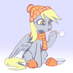 Size: 1424x1424 | Tagged: safe, artist:nancy-05, derpibooru import, derpy hooves, pegasus, bubble, clothes, cute, derpabetes, hat, scarf, soap bubble, solo