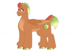 Size: 1280x854 | Tagged: safe, artist:itstechtock, derpibooru import, oc, oc:pazazz apple, hybrid, pegasus, pony, interspecies offspring, magical lesbian spawn, male, offspring, parent:applejack, parent:autumn blaze, parents:autumnjack, simple background, solo, stallion, two toned wings, white background, wings