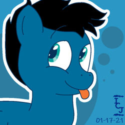 Size: 750x750 | Tagged: safe, artist:icecreamjaxxie, derpibooru import, oc, oc only, oc:pony video maker, pegasus, pony, :p, abstract background, icon, male, smiling, solo, stallion, tongue out