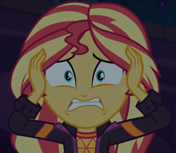 Size: 865x750 | Tagged: safe, derpibooru import, screencap, sunset shimmer, equestria girls, equestria girls series, sunset's backstage pass!, spoiler:eqg series (season 2), cropped, solo