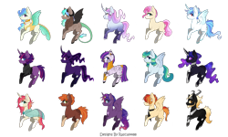 Size: 3162x1897 | Tagged: safe, artist:rascal4488, derpibooru import, oc, oc only, alicorn, chimera, earth pony, pegasus, zebra, adoptable, alicorn oc, armor, ear piercing, earth pony oc, fangs, freckles, horn, horns, jewelry, necklace, necktie, pegasus oc, piercing, wings