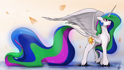 Size: 3840x2160 | Tagged: safe, artist:tenebrisnoctus, derpibooru import, princess celestia, alicorn, pony, female, leonine tail, long tail, mare, profile, solo, unshorn fetlocks