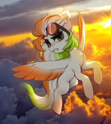 Size: 1800x2000 | Tagged: safe, artist:vensual99, derpibooru import, oc, oc only, pegasus, pony, colored wings, female, flying, goggles, looking at you, mare, multicolored wings, solo, spread wings, wings