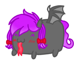 Size: 1080x1080 | Tagged: safe, artist:captshowtime, derpibooru import, oc, oc only, oc:nocturnal grapes, bat pony, pony, blushing, bow, chibi, commission, cute, food, icon, long tongue, ponysona, potato, ribbon, simple background, solo, tongue out, transparent background, ych result, your character here