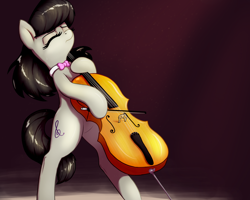 Size: 2500x2000 | Tagged: safe, artist:t72b, derpibooru import, octavia melody, earth pony, pony, bipedal, bow, bowtie, cello, eyes closed, female, hoof hold, mare, musical instrument, playing instrument, simple background, solo