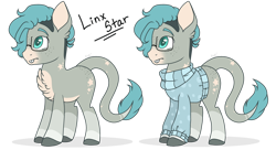 Size: 1280x695 | Tagged: safe, artist:mintoria, derpibooru import, oc, oc:linx star, hybrid, mule, clothes, glasses, male, simple background, solo, sweater, transparent background