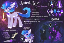 Size: 2991x2000 | Tagged: safe, artist:astralblues, derpibooru import, oc, oc:astral blues, cat, original species, pony, unicorn, book, candle, chest fluff, dagger, ear fluff, ears, hoof fluff, leg fluff, magic, magic aura, puppet, reference, reference sheet, solo, tentacles, weapon
