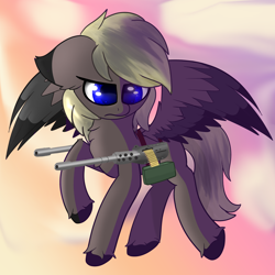 Size: 3000x3000 | Tagged: safe, artist:windy-pony, derpibooru import, oc, oc:banban, pegasus, pony, flying, gun, male, solo, stallion, weapon