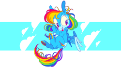 Size: 3125x1758 | Tagged: safe, artist:batshaped, derpibooru import, rainbow dash, pegasus, pony, cute, dashabetes, flying, smiling, solo, spread wings, underhoof, wings