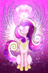 Size: 1536x2308 | Tagged: safe, artist:nivimonster, derpibooru import, princess cadance, alicorn, pony, glowing eyes, magic, solo, spread wings, wings
