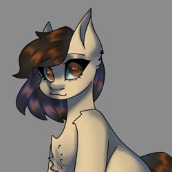 Size: 1000x1000 | Tagged: safe, artist:neonbugzz, derpibooru import, oc, oc only, earth pony, pony, bust, chest fluff, ear piercing, earring, earth pony oc, gray background, jewelry, piercing, simple background, solo