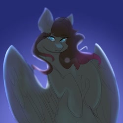 Size: 1000x1000 | Tagged: safe, artist:neonbugzz, derpibooru import, oc, oc only, pegasus, pony, eye clipping through hair, gradient background, pegasus oc, solo, wings
