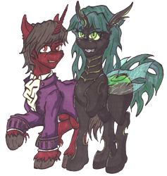 Size: 1139x1200 | Tagged: safe, artist:andras, derpibooru import, oc, oc only, oc:andras, oc:broken mirror, changeling, unicorn, 2021 community collab, changeling oc, clothes, derpibooru community collaboration, horn, simple background, transparent background, unicorn oc