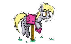 Size: 4000x2500 | Tagged: safe, artist:adilord, derpibooru import, derpy hooves, pegasus, pony, cute, derpabetes, derpy inside a mailbox, envelope, female, letter, mail, mailbox, mailmare, mailpony, mare, mouth hold, rough sketch, simple background, smiling, solo, stuck, teeth, transparent background