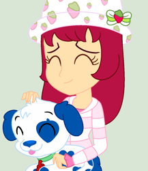 Size: 905x1044 | Tagged: safe, artist:toybonnie54320, artist:yaya54320bases, derpibooru import, dog, human, equestria girls, barely eqg related, base used, clothes, collar, crossover, equestria girls style, equestria girls-ified, hat, petting, pupcake, puppy, strawberry shortcake, strawberry shortcake (character)