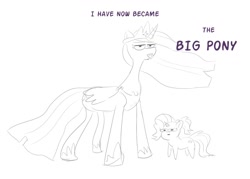 Size: 1371x980 | Tagged: safe, artist:another_pony, derpibooru import, luster dawn, princess twilight 2.0, twilight sparkle, twilight sparkle (alicorn), alicorn, pony, unicorn, the last problem, crown, cutie mark, hoof shoes, jewelry, peytral, regalia, size difference, sketch