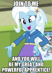 Size: 430x600 | Tagged: safe, derpibooru import, edit, edited screencap, screencap, trixie, better together, equestria girls, forgotten friendship, caption, image macro, text