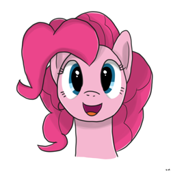 Size: 2000x2000 | Tagged: safe, artist:byteslice, derpibooru import, pinkie pie, earth pony, pony, bust, female, front view, looking at you, mare, open mouth, portrait, simple background, smiling, solo, white background