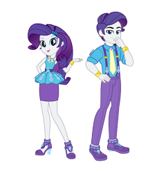 Size: 1316x1448 | Tagged: safe, artist:orin331, derpibooru import, edit, elusive, rarity, better together, equestria girls, bedroom eyes, bracelet, clothes, equestria guys, female, geode of shielding, hand on hip, hand over mouth, handsome, high heels, jewelry, legs, looking at you, magical geodes, male, necktie, pants, r63 paradox, rule 63, self paradox, shoes, simple background, skirt, smiling, smirk, suspenders, transparent background