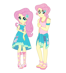 Size: 1316x1448 | Tagged: safe, artist:orin331, derpibooru import, edit, butterscotch, fluttershy, better together, equestria girls, bracelet, clothes, crossed arms, cute, cutie mark, cutie mark on clothes, denim shorts, equestria guys, feet, female, femboy, geode of fauna, jewelry, magical geodes, male, r63 paradox, rule 63, sandals, self paradox, shoes, shorts, simple background, smiling, tanktop, transparent background