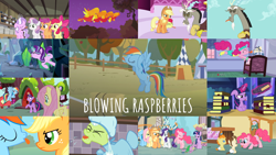 Size: 1984x1116 | Tagged: safe, derpibooru import, edit, edited screencap, editor:quoterific, screencap, apple bloom, applejack, diamond tiara, discord, fluttershy, granny smith, pinkie pie, pound cake, pumpkin cake, rainbow dash, rarity, scootaloo, spike, starlight glimmer, sweetie belle, twilight sparkle, twilight sparkle (alicorn), alicorn, dragon, earth pony, pegasus, phoenix, pony, unicorn, a friend in deed, baby cakes, fall weather friends, keep calm and flutter on, made in manehattan, make new friends but keep discord, one bad apple, ponyville confidential, testing testing 1-2-3, the ending of the end, where the apple lies, cutie mark crusaders, golden oaks library, mane six, tongue out, twilight's castle