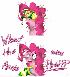 Size: 2550x2791 | Tagged: safe, alternate version, artist:grievousfan, derpibooru import, pinkie pie, earth pony, pony, 2020, angry, fire, glasses, glasses off, messy mane, open mouth, simple background, vulgar, white background