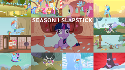 Size: 1964x1105 | Tagged: safe, derpibooru import, edit, edited screencap, editor:quoterific, screencap, apple bloom, apple cobbler, applejack, berry punch, berryshine, fluttershy, gala appleby, minuette, pinkie pie, rainbow dash, rarity, twilight sparkle, earth pony, pegasus, pony, unicorn, a bird in the hoof, a dog and pony show, bridle gossip, call of the cutie, dragonshy, fall weather friends, feeling pinkie keen, griffon the brush off, look before you sleep, sonic rainboom (episode), winter wrap up, anvil, apple family member, derp, feather, golden oaks library, hay bale, mane six