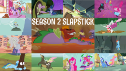 Size: 1964x1105 | Tagged: safe, derpibooru import, edit, edited screencap, editor:quoterific, screencap, amethyst star, baff, big macintosh, cheerilee, cherry berry, derpy hooves, fluttershy, fume, garble, granny smith, harry, minuette, pinkie pie, rainbow dash, sparkler, spear (dragon), spike, twilight sparkle, vex, changeling, dragon, earth pony, pegasus, pony, a canterlot wedding, dragon quest, family appreciation day, hearts and hooves day (episode), hurricane fluttershy, it's about time, lesson zero, luna eclipsed, may the best pet win, secret of my excess, the last roundup, the return of harmony, derp, discorded, golden oaks library, lava, party cannon, star swirl the bearded costume