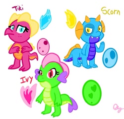 Size: 939x901 | Tagged: safe, artist:thatknuxandsilverfan, derpibooru import, oc, dragon, baby, baby dragon, bipedal, commissioner:bigonionbean, dragoness, egg, female, male, quadrupedal, random, writer:bigonionbean