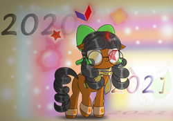 Size: 2560x1792 | Tagged: safe, artist:neige de printdemps, derpibooru import, oc, oc:neige de printdemps, pony, unicorn, 2021, bubble, female, glasses, looking back, magic, simple background, smiling, solo, stars, walking