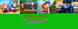 Size: 1309x498 | Tagged: safe, artist:tfsniperboy22, derpibooru import, flash sentry, sunset shimmer, equestria girls, christmas, female, flashimmer, holiday, kim possible, kissing, male, ron stoppable, shipping, straight, team fortress 2, thomas and friends, thomas the tank engine