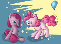 Size: 2167x1560 | Tagged: safe, artist:handsockz, derpibooru import, twibooru import, pinkie pie, earth pony, pony, balloon, deleted from derpibooru, duality, pinkamena diane pie