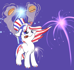 Size: 921x867 | Tagged: safe, artist:handsockz, derpibooru import, twibooru import, oc, oc only, pony, 4th of july, burger, cheeseburger, cigar, deleted from derpibooru, fireworks, food, hamburger, hat, holiday, hot dog, independence day, meat, murica, nation ponies, ponified, sausage, solo, united states