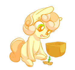 Size: 1013x945 | Tagged: safe, artist:handsockz, derpibooru import, twibooru import, junebug, basket, deleted from derpibooru, female, filly, plant, solo, younger