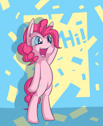 Size: 1759x2151 | Tagged: safe, artist:handsockz, derpibooru import, twibooru import, pinkie pie, earth pony, pony, bipedal, deleted from derpibooru, solo