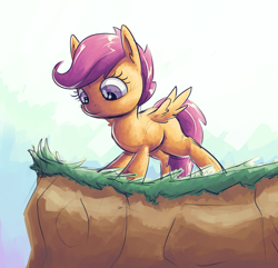 Size: 1789x1727 | Tagged: safe, artist:handsockz, derpibooru import, twibooru import, scootaloo, cliff, deleted from derpibooru, solo