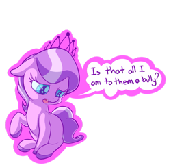 Size: 911x878 | Tagged: safe, artist:handsockz, derpibooru import, twibooru import, diamond tiara, earth pony, pony, deleted from derpibooru, female, filly, harsher in hindsight, hilarious in hindsight, hooves, monologue, open mouth, sad, simple background, solo, speech bubble, transparent background, unshorn fetlocks