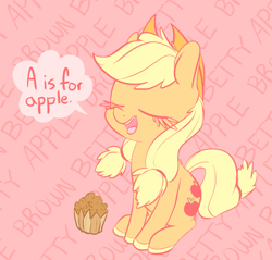 Size: 1253x1199 | Tagged: safe, artist:handsockz, derpibooru import, twibooru import, applejack, earth pony, pony, rainbow falls, apple, apple brown betty (food), deleted from derpibooru, eyes closed, food, pigtails, sitting, solo, that pony sure does love apples