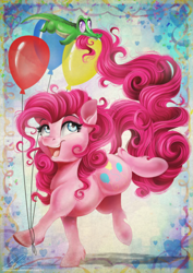 Size: 800x1128 | Tagged: safe, artist:dvixie, derpibooru import, twibooru import, gummy, pinkie pie, earth pony, pony, balloon, deleted from derpibooru, female, mare, open mouth, solo