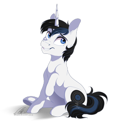 Size: 2032x2032 | Tagged: safe, artist:dvixie, derpibooru import, twibooru import, oc, oc only, oc:pitch shift, pony, unicorn, deleted from derpibooru, male, sitting, solo, stallion