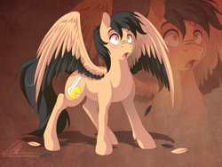 Size: 2336x1759 | Tagged: safe, artist:dvixie, derpibooru import, twibooru import, oc, oc only, oc:playbitz, pegasus, pony, deleted from derpibooru, flustered, male, playbitz, poof, shocked, solo, zoom layer