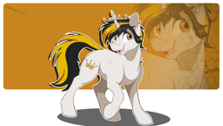 Size: 2560x1440 | Tagged: safe, artist:dvixie, derpibooru import, twibooru import, oc, oc only, pony, unicorn, deleted from derpibooru, male, open mouth, raised hoof, signature, solo, stallion, zoom layer