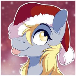 Size: 492x493 | Tagged: safe, artist:dvixie, derpibooru import, twibooru import, derpy hooves, pegasus, pony, :p, christmas, deleted from derpibooru, digital art, female, hat, holiday, looking at you, mare, santa hat, silly, solo, tongue out