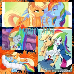 Size: 1024x1024 | Tagged: safe, artist:appledashian, artist:dvixie, artist:marissa8224, artist:ratofdrawn, artist:ryuu, derpibooru import, twibooru import, applejack, rainbow dash, equestria girls, appledash, clothes, collage, deleted from derpibooru, female, lesbian, shipping, skirt