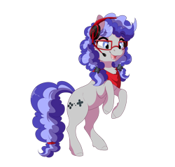 Size: 914x875 | Tagged: safe, alternate version, artist:dvixie, derpibooru import, twibooru import, oc, oc only, oc:cinnabyte, earth pony, pony, adorkable, bandana, commission, cute, deleted from derpibooru, dork, excited, female, gaming headset, glasses, happy, headset, mare, rearing, simple background, solo, transparent background